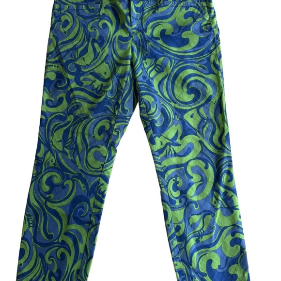 Lilly Pulitzer Kelly Blue and Green Swirl “I’m no Angel” Pants, size 6 - Picture 2 of 7